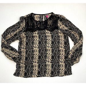 Vince Camuto Blouse Top Medium Black Brown Snake‎